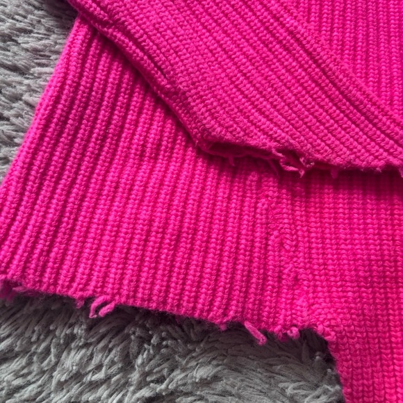 Generation Love Sadie Cashmere & Wool Asymmetric Sweater Hot Pink Medium - Picture 3 of 10